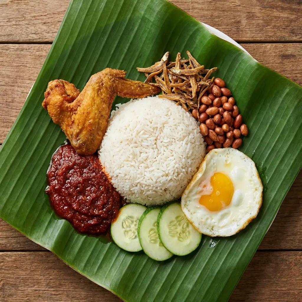 Nasi Lemak with Sambal and Fried Chicken